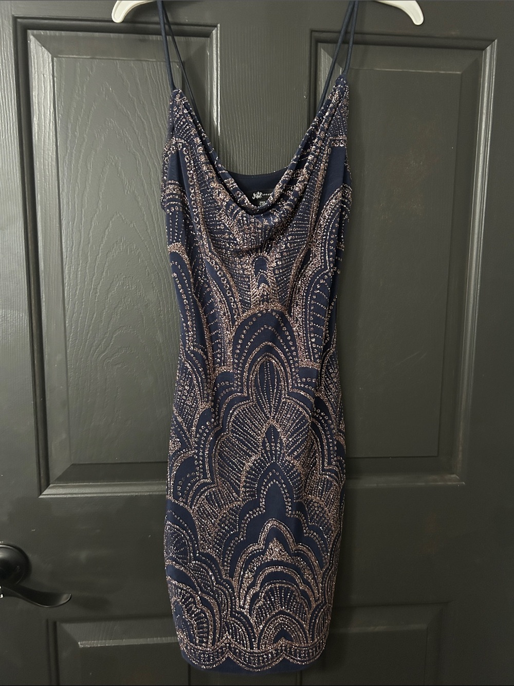 Jump Navy Mini Dress with Rose-Gold Sequin Design